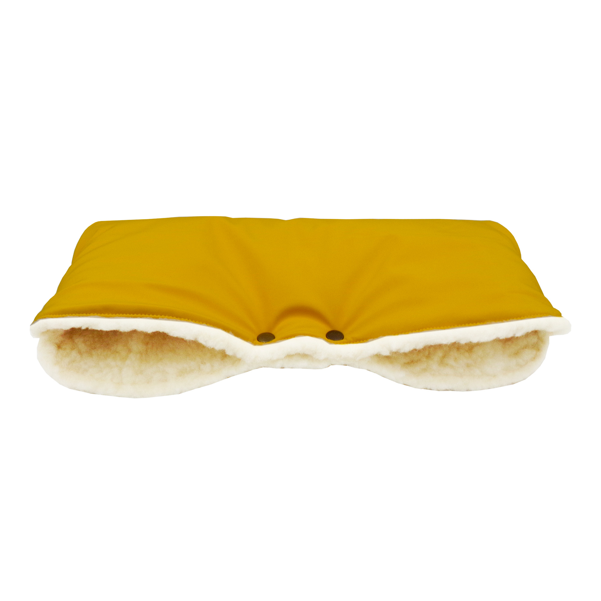 Wasserdichter Muff für den Griff des Kinderwagens aus Schafwolle und Softshell Gelb / Tolle Wärme